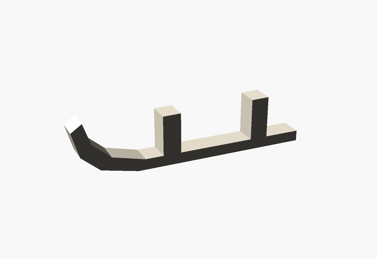 CAD render of a 3D printed RC landing skid with mounting posts