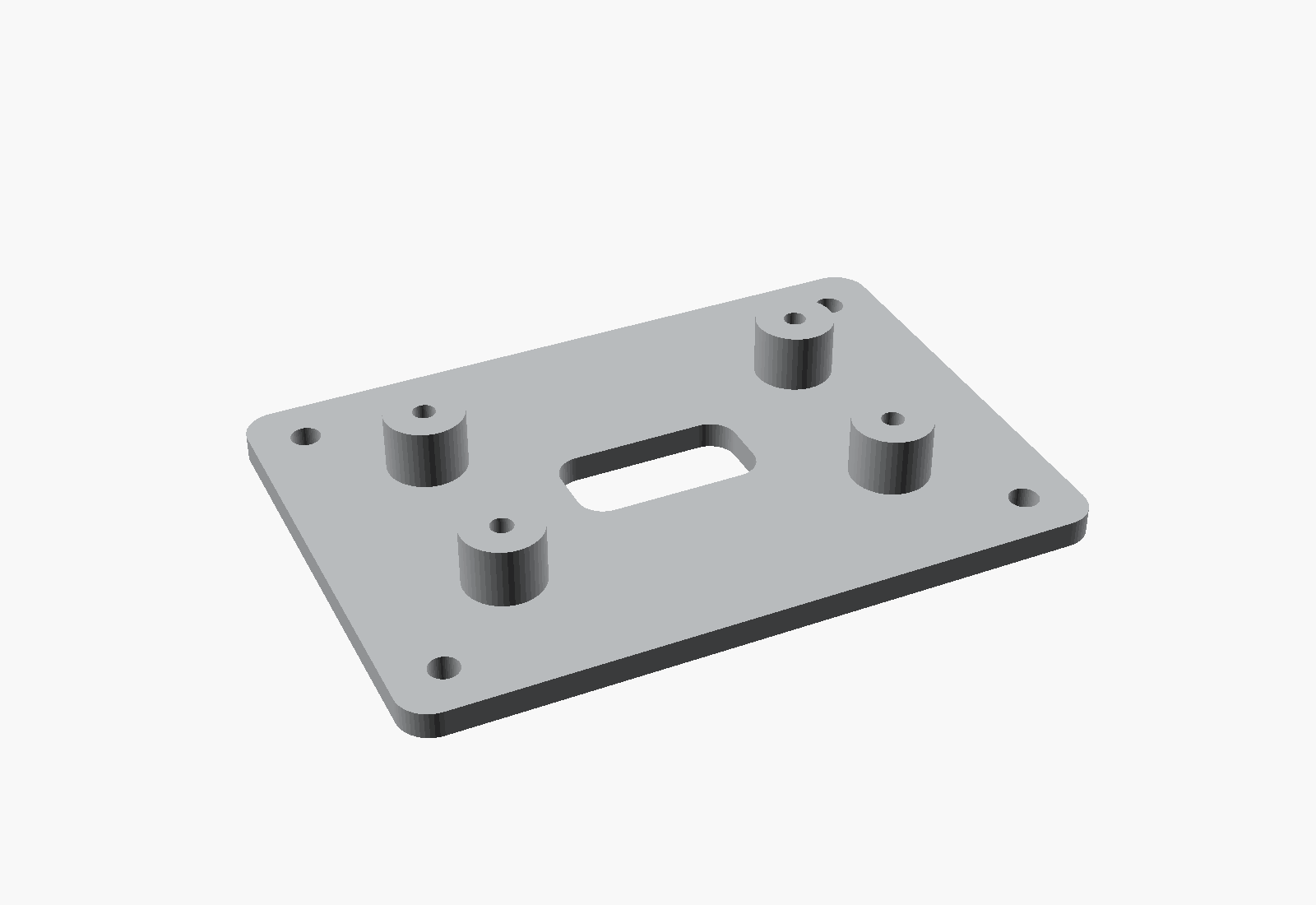 CAD render of a 3D printed electronics mounting plate with standoffs