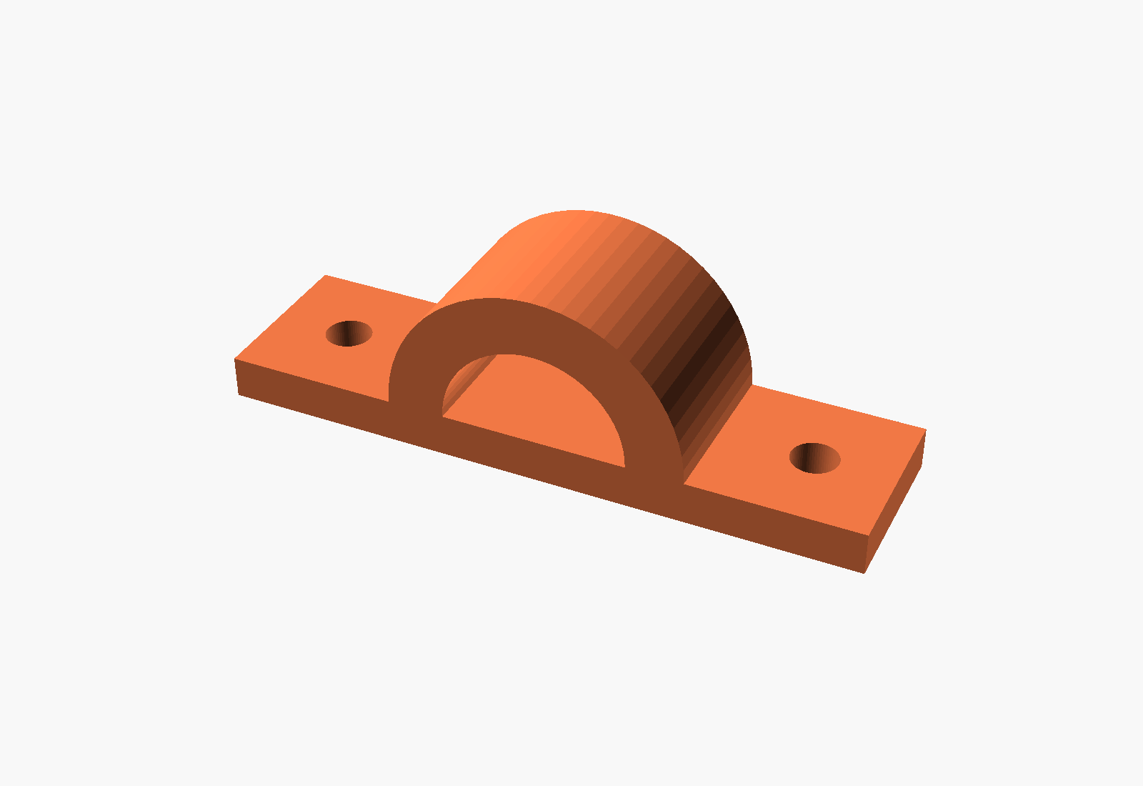 CAD render of a 3D printed saddle clamp for 25 mm pipe