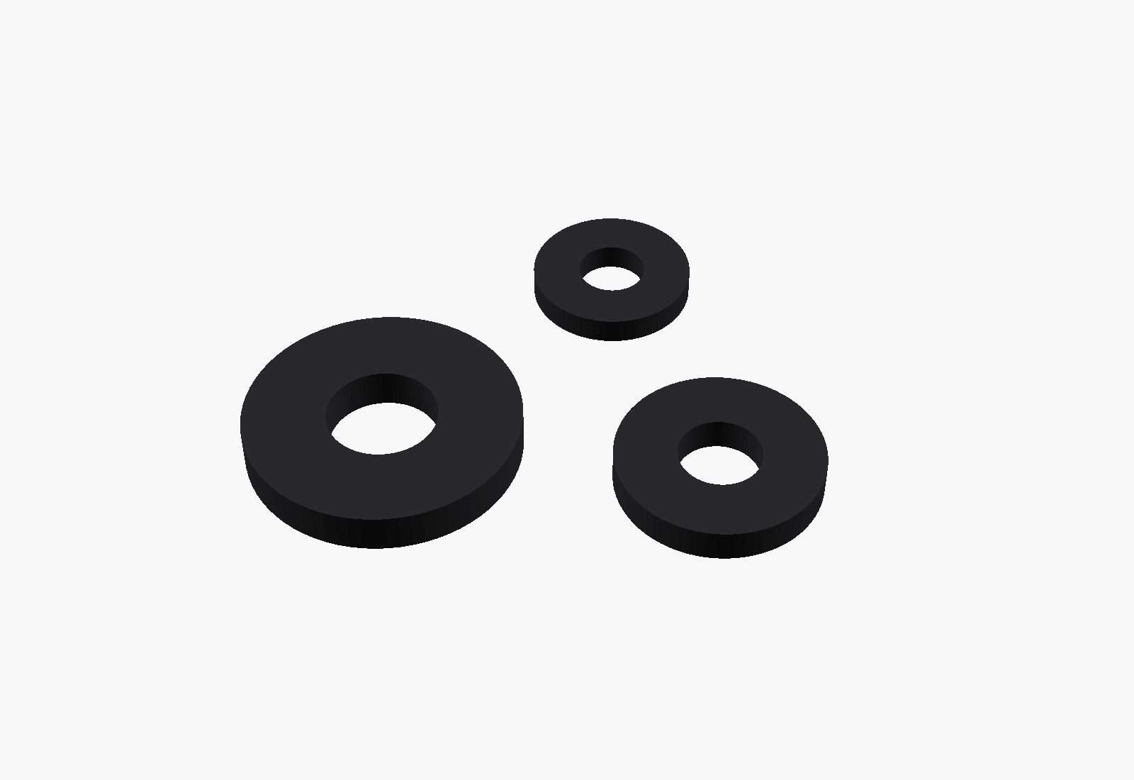 CAD render of a set of three 3D printed flexible vibration-damping washers